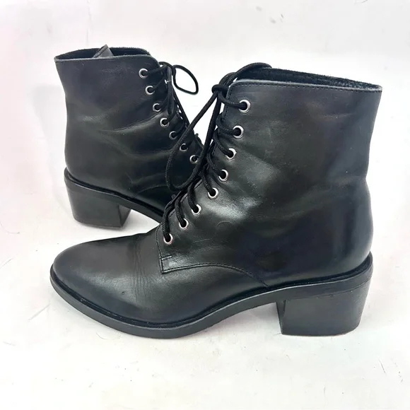 Jeffrey Campbell Zephyr Boot Size 9 Black Leather Lace-up Ankle Boots - Picture 6 of 11